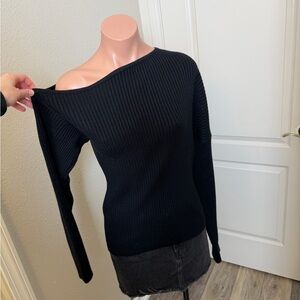 Hello Molly Black Ribbed Asymmetrical Sweater Sz XL